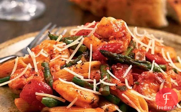 Pâtes aux Crevettes, Asperges et Penne