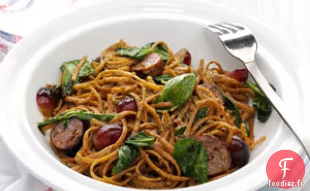 Saucisse Rôtie Balsamique et Raisins avec Linguine