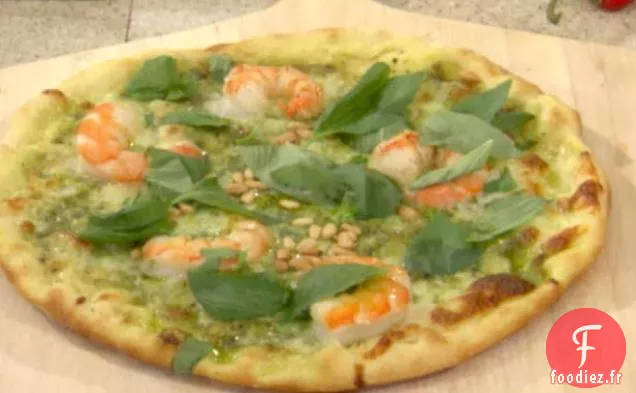 Pizza aux Crevettes Grillées et au Pesto de Coriandre