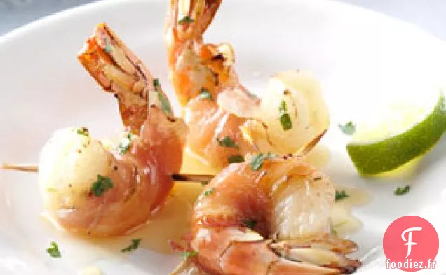 Crevettes Enrobées de Pancetta avec Glaçage Miel-Citron Vert