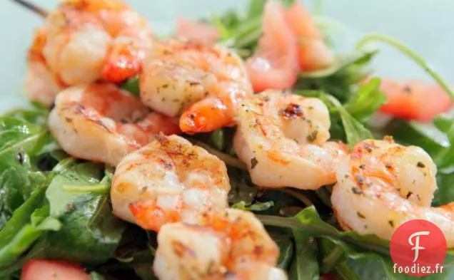 Brochettes de Crevettes Grillées à L'Ail Rôti