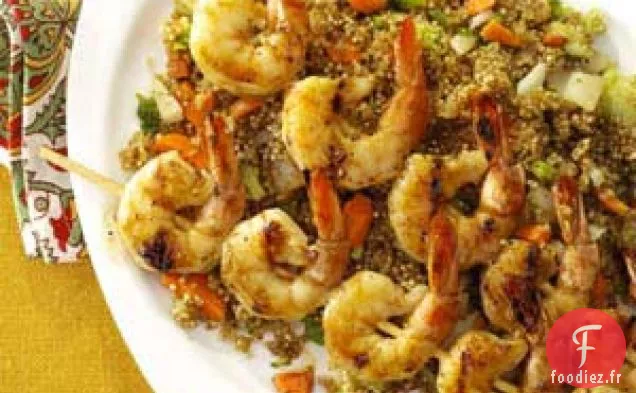 Brochettes de Crevettes au Quinoa Asiatique