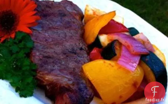 Steak Effiloché de New York avec Légumes Grillés