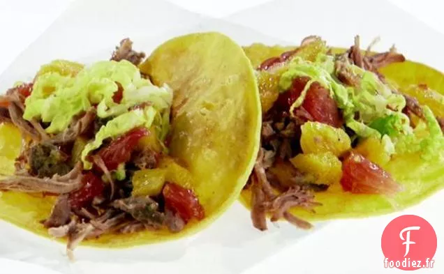 Tacos au Porc Effiloché avec Salsa aux Agrumes