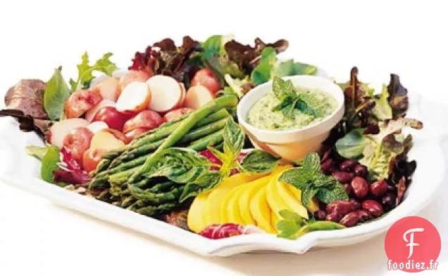 Salade d'Asperges, de Pommes de Terre et de Papaye avec Vinaigrette à l'Oignon Vert