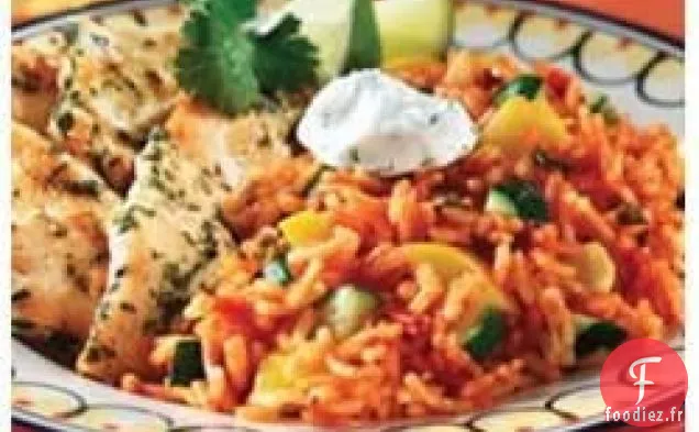 Poulet à la Coriandre et Riz Espagnol aux Courgettes