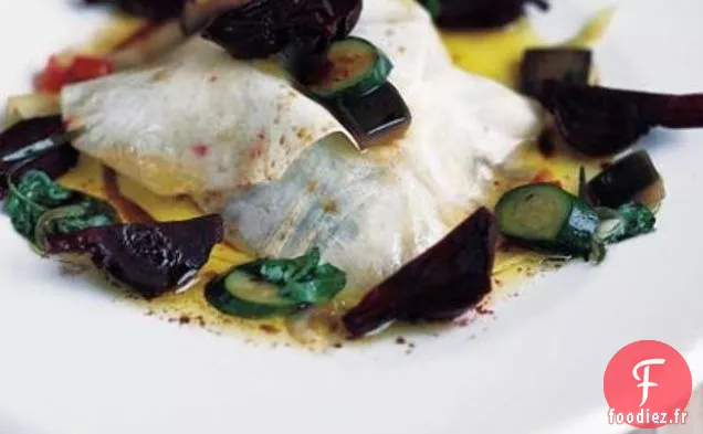 Raviolis Ouverts De Céleri-Rave Au Fromage De Chèvre