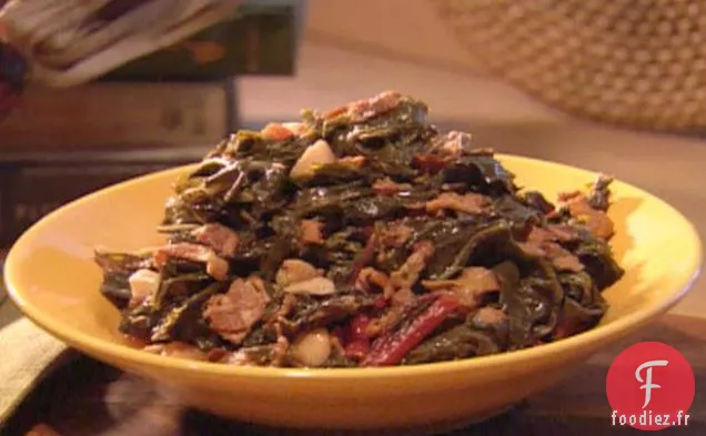 Choux Verts Braisés, Feuilles de Moutarde et Blettes Rouges