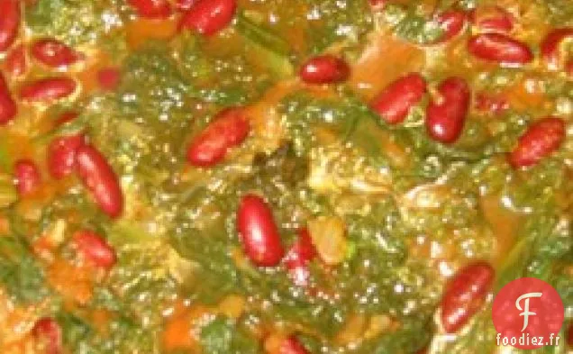 Feuilles de Moutarde au Curry avec Haricots Rouges