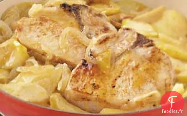 Côtelettes de Porc aux Pommes sur la Cuisinière