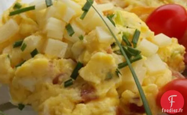 Oeufs Brouillés à l'Ail Vert et au Jambon avec Fromage