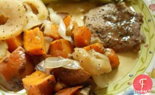 Côtelettes de porc aux Pommes, Oignons et Patates Douces