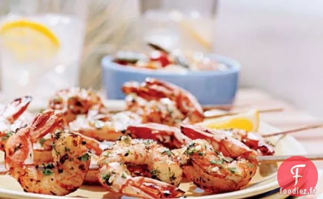 Brochettes de Crevettes Au Citron et à l'Ail