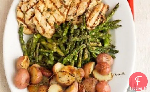 Escalopes De Poulet Marinées À L'Ail Et Pommes De Terre Grillées