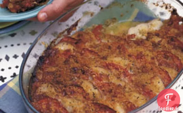 Gratin De Pommes De Terre Rouges Et Tomates Aux Poireaux, Gruyère Et Romarin