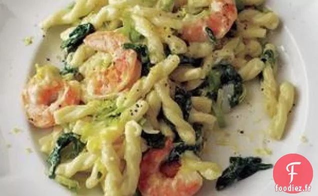 Recette De Pâtes Aux Crevettes, Poireaux Et Épinards