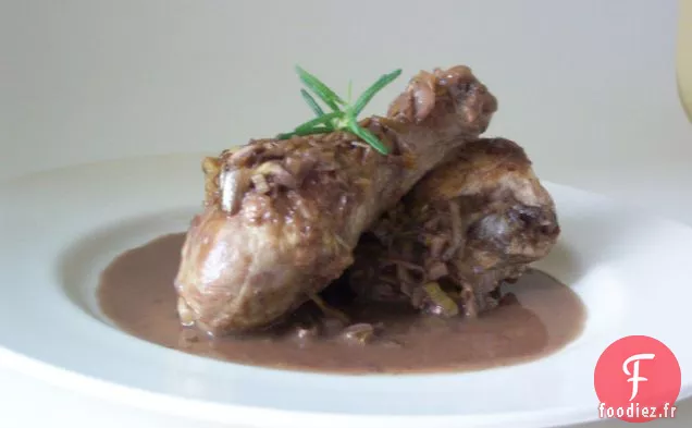 Poulet Braisé Au Vin Rouge Et Poireaux
