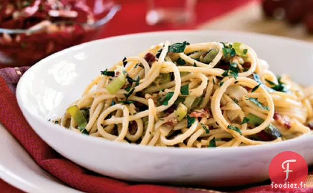 Spaghetti Carbonara aux Poireaux et Pancetta