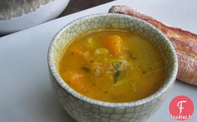 Soupe De Courge D'Hiver Avec Pancetta, Poireaux Et Ail Vert