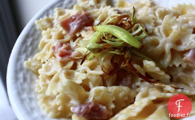 Farfalle À La Fontina, Prosciutto Et Poireaux Croustillants