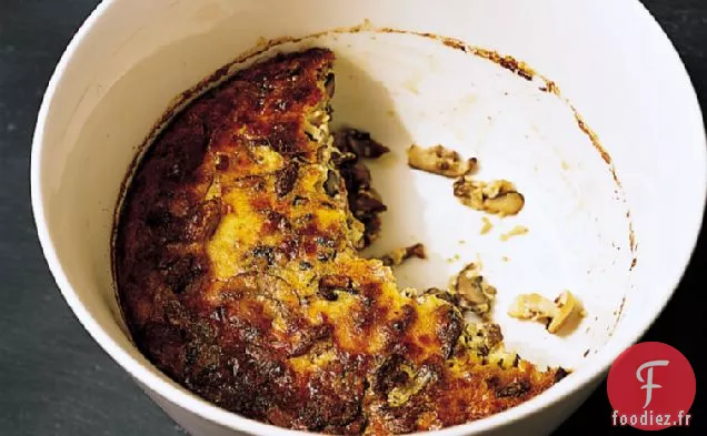 Pouding au Pain aux Champignons, Poireaux et Parmesan