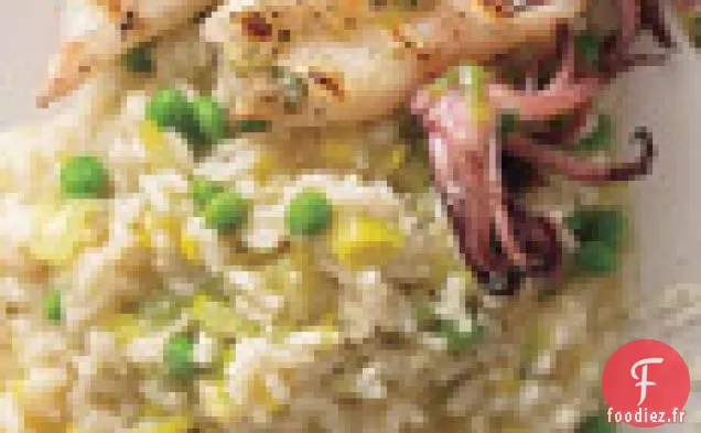 Risotto Aux Poireaux Et Pois Avec Calamars Grillés