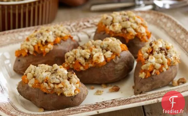 Patates douces farcies avec streusel aux pacanes et à la guimauve