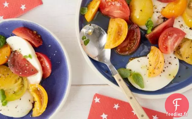 Salade de tomates, mozzarella et basilic