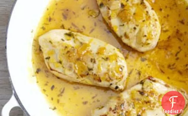 Poulet en sauce aux pêches et au balsamique