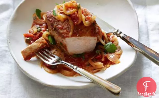Côtelettes de porc avec sauce au fenouil et aux câpres