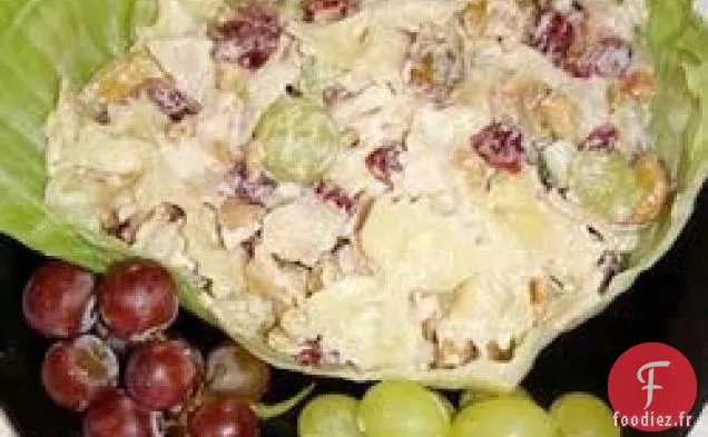 Salade de pâtes au poulet, noix de cajou et canneberges séchées