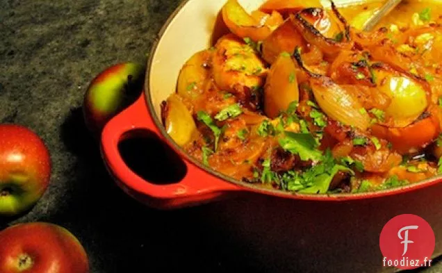 Poulet Au Cidre De Pomme Avec Oignons Caramélisés Et Pommes