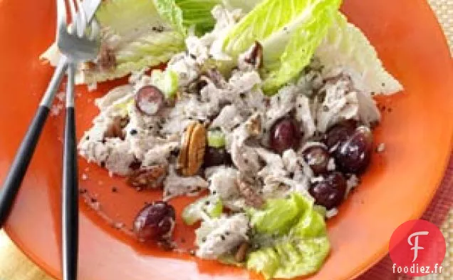 Salade de poulet en morceaux avec raisins et pacanes