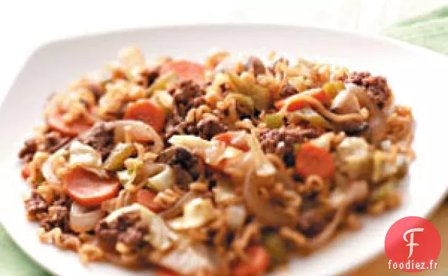 Poêlée de bœuf ramen et légumes