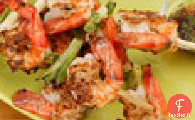 Crevettes Grillées et Échalotes avec Trempettes d'Asie du Sud-Est