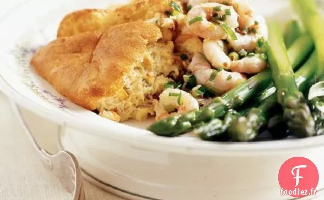 Soufflé de Maïs et Tomates Séchées avec Relish Crevettes-Oignons