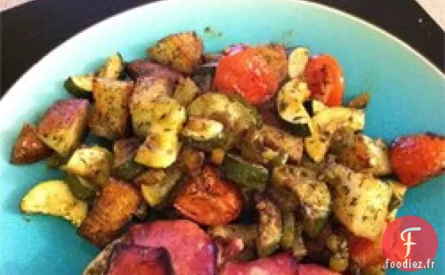 Poulet enveloppé de Parme et légumes méditerranéens