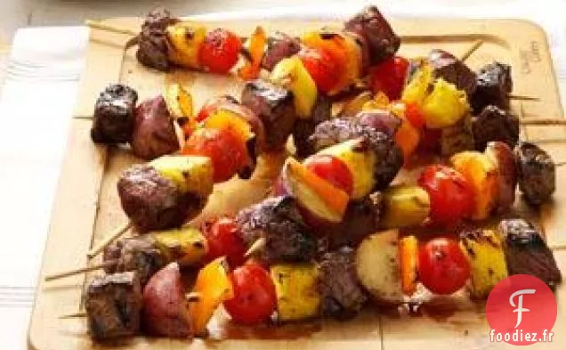 Brochettes de viande et de pommes de terre