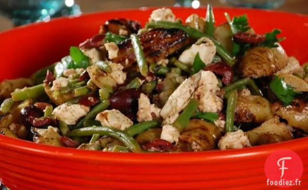 Salade de pommes de terre rattes grillées avec feta, haricots verts et olives