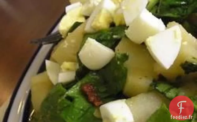 Salade d'épinards avec vinaigrette tiède bacon-moutarde