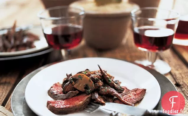 Steak de Jupe au Lard avec Girolles et Échalotes