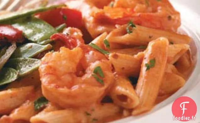 Crevettes crémeuses à la tomate et aux pennes