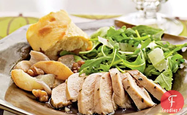 Poulet Rôti aux Poires, Échalotes et Noix