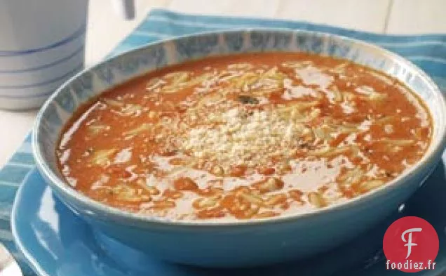 Soupe de tomates au basilic et à l'orzo