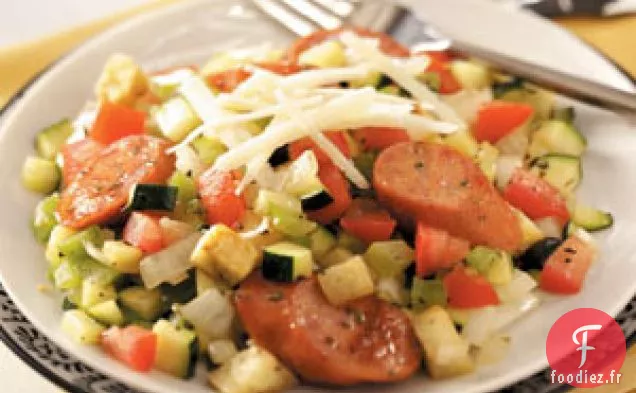 Saucisses sautées à la ratatouille