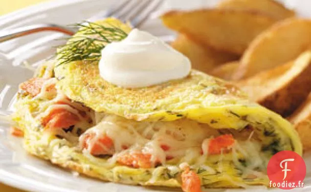 Omelettes au saumon à l'aneth et à la crème fraîche