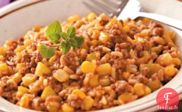 Poêlée de riz aux tomates et au bœuf
