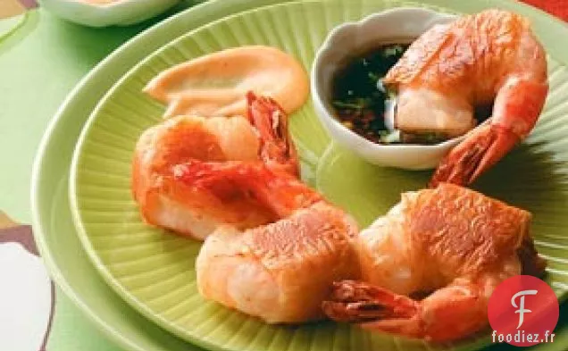 Crevettes phyllo avec sauces à tremper
