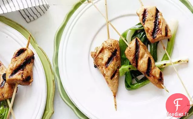 Brochettes de poulet aux oignons grillés