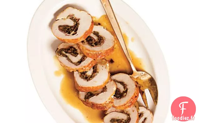 Roulade de Dinde Braisée avec Pancetta, Échalotes et Sauce aux Cèpes
